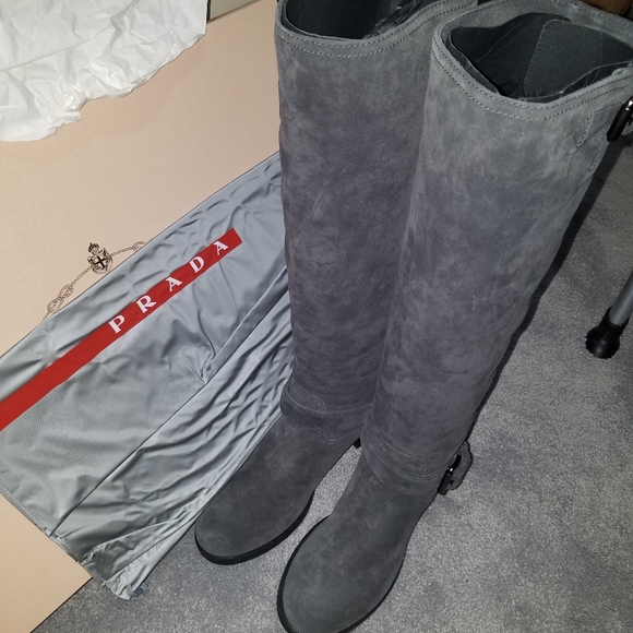 BNIB PRADA Grey suede tall boots ~ sz 38.5 - Picture 1 of 7